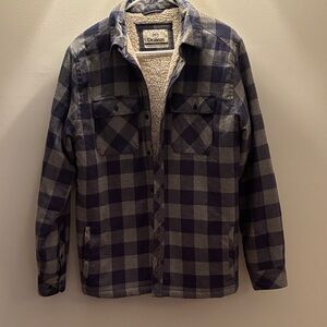 DravusMen's Navy and Gray Checkered Shirt Jacket with fleece inside, size medium